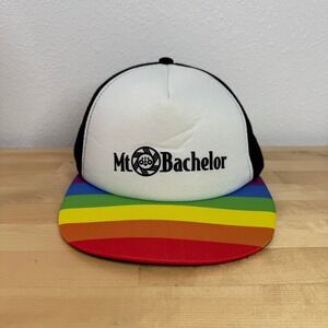 Mt Bachelor Rainbow Brim Trucker Hat Black White Snapback HitWear PNW Ski Resort